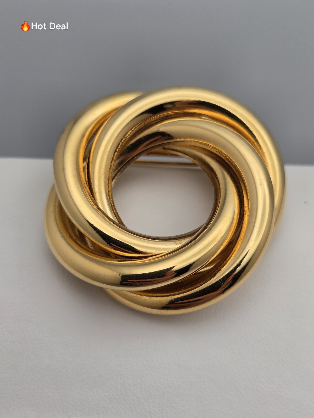 Napier Gold Tone Twisted Knot Brooch Open Center Statement Pin 1.75" Vintage